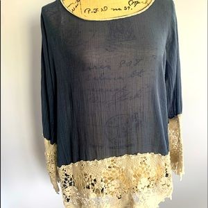 Umgee blouse blue see through with crochet